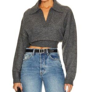 L'academie Revolve Sweater Womens Size Medium Charcoal Gray Cropped Wool Blend
